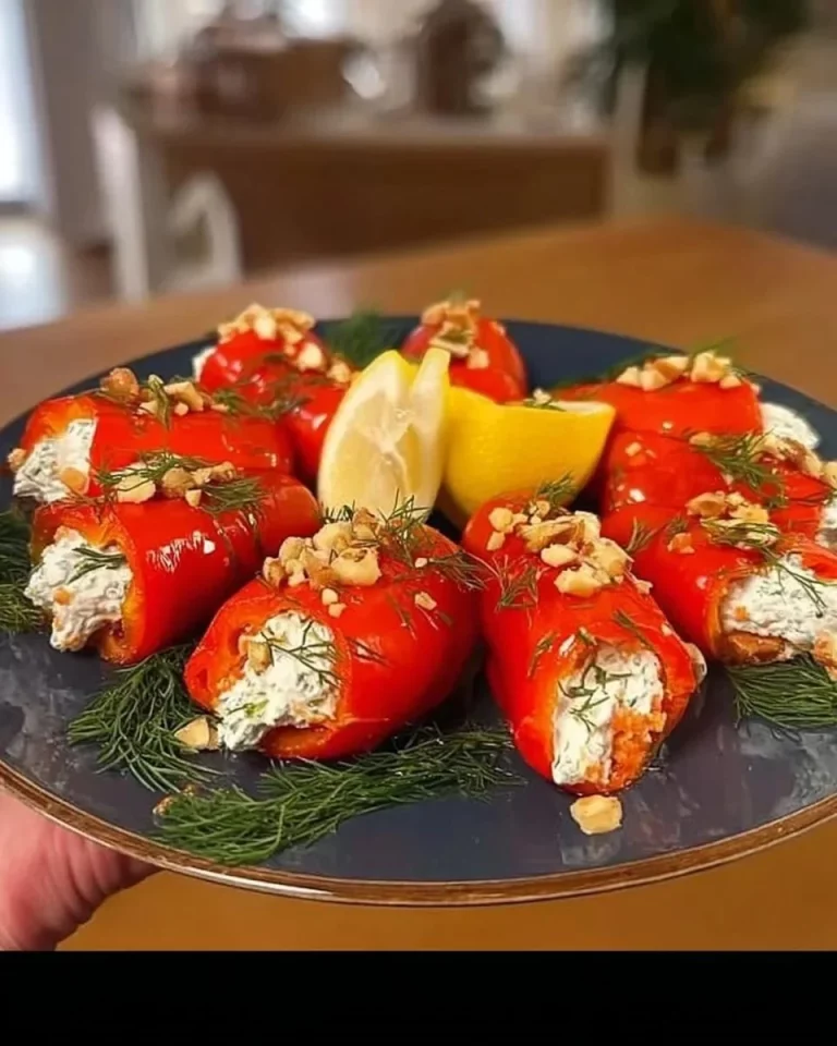 Peperoni Farciti con Formaggio Crema serviti su un piatto