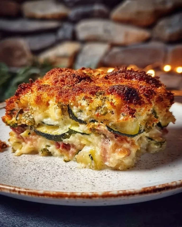 Sformato di zucchine farcito con prosciutto e formaggio