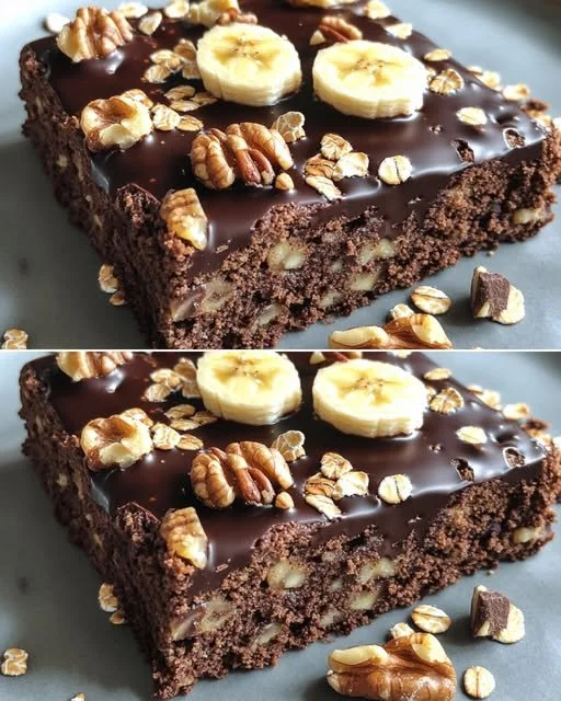 Torta di Avena e Cacao, dessert sano e goloso, decorato con cioccolato.