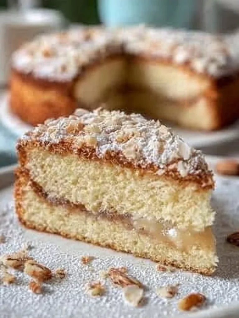 Torta di yogurt greco al cocco senza farina, dessert fresco e leggero.