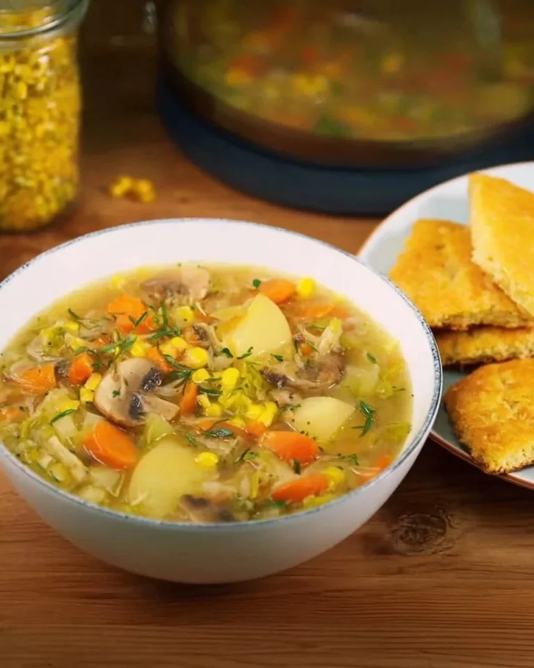 Zuppa di Funghi e Verdure servita in una ciotola