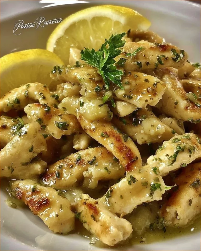 Strisce di pollo al limone pronte su un piatto con contorni freschi