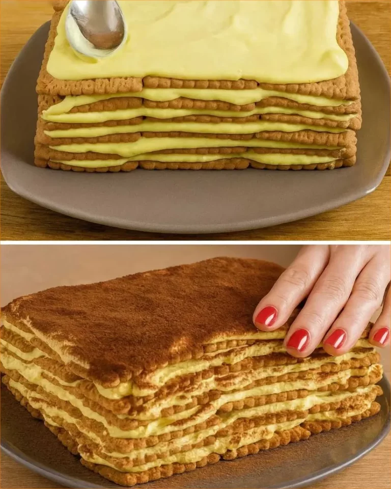 Tiramisu con biscotti secchi, un dessert tradizionale italiano preparato con strati di crema e caffè.