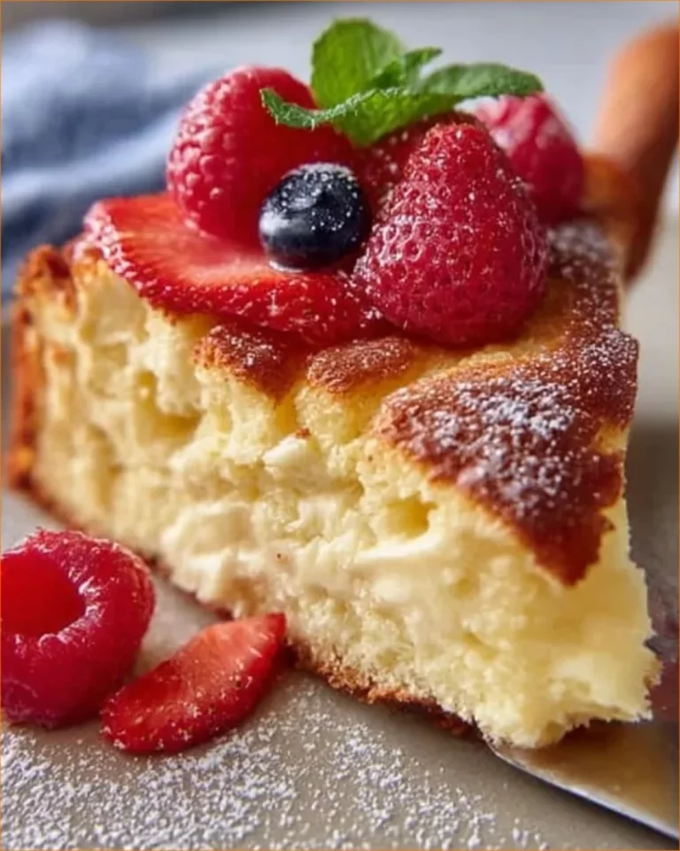 Fetta di torta allo yogurt greco decorata con frutta fresca