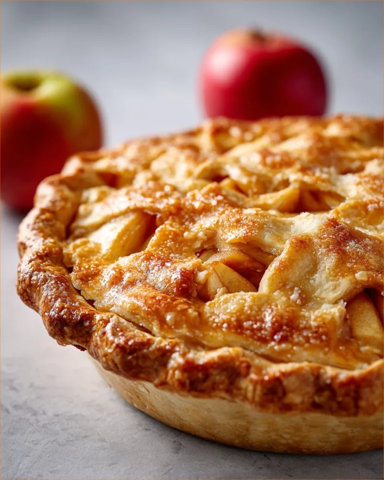 Torta di mele appena sfornata con mele fresche e zucchero di canna.