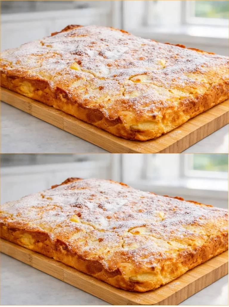 Fetta di Torta di Mele Tutto in Uno servita su un piatto bianco