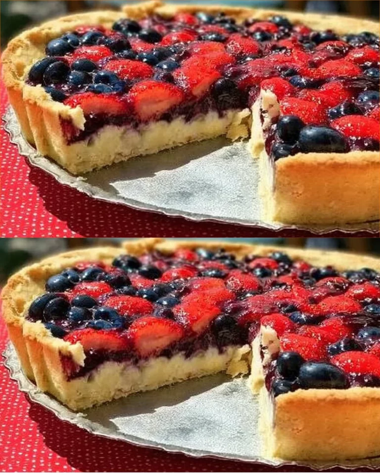 Torta tirolese con crema pasticcera e frutti di bosco su un piatto