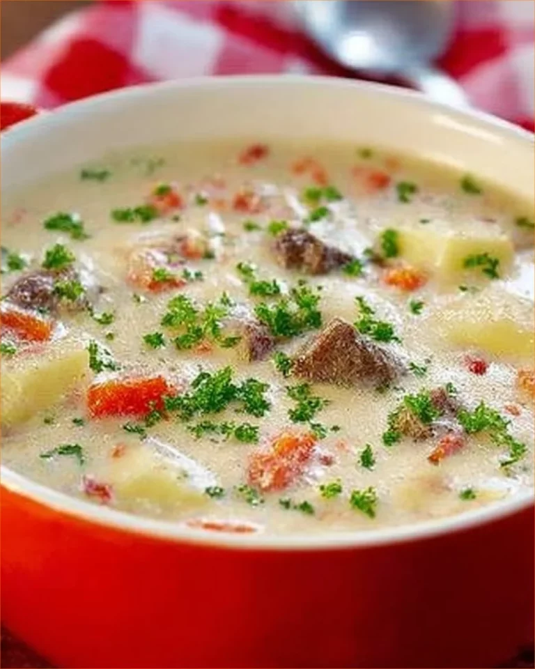 Zuppa di kohlrabi con carne macinata servita in una ciotola