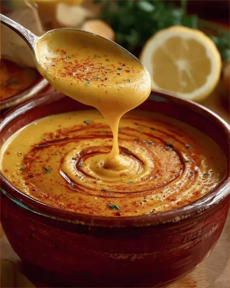 Zuppa di lenticchie rosse turche in una ciotola rustica