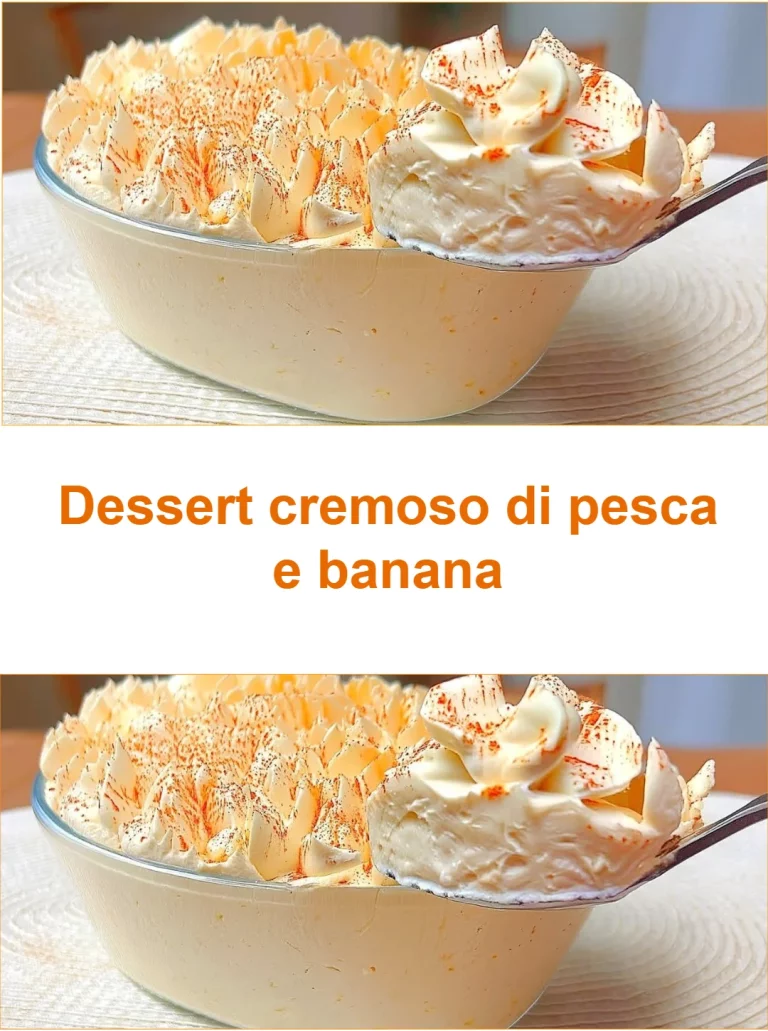 Dessert cremoso di pesca e banana servito in una ciotola elegante.