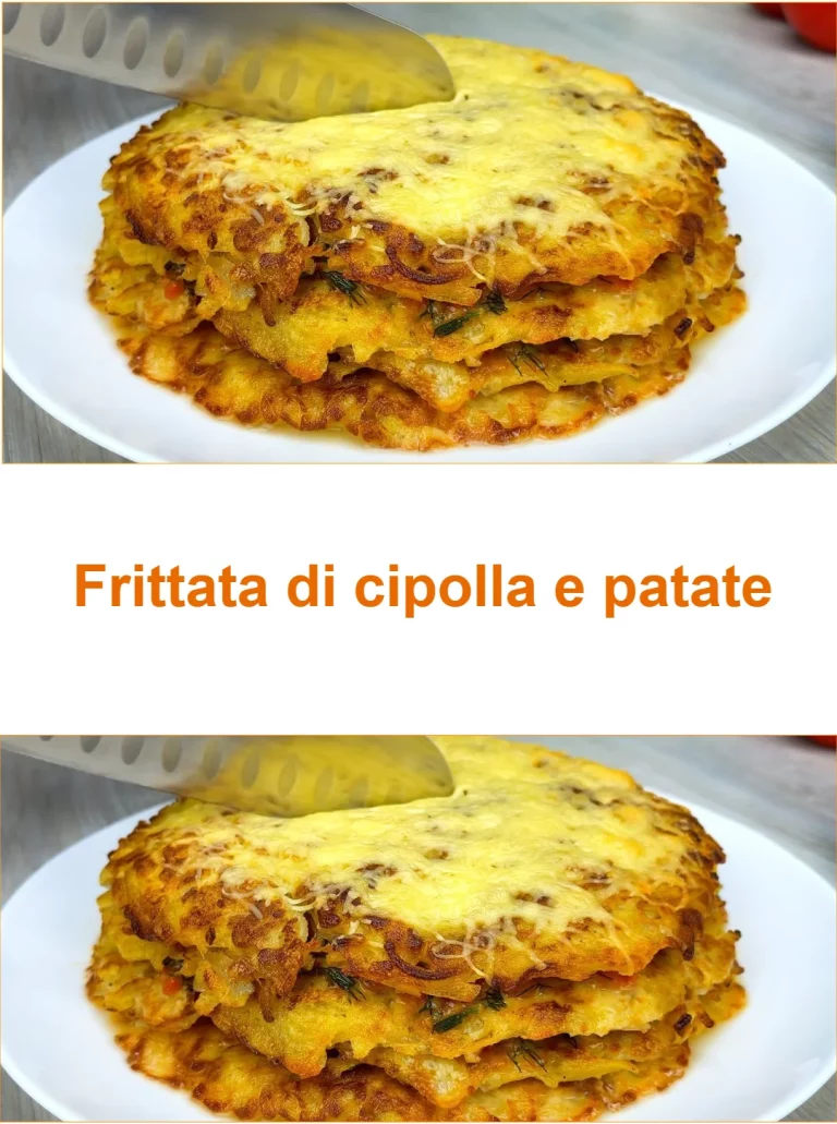 Frittata di cipolla e patate appena sfornata, piatto italiano ricco di sapore.