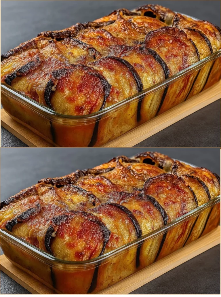 Piatto di gratin di melanzane al forno con formaggio e spezie