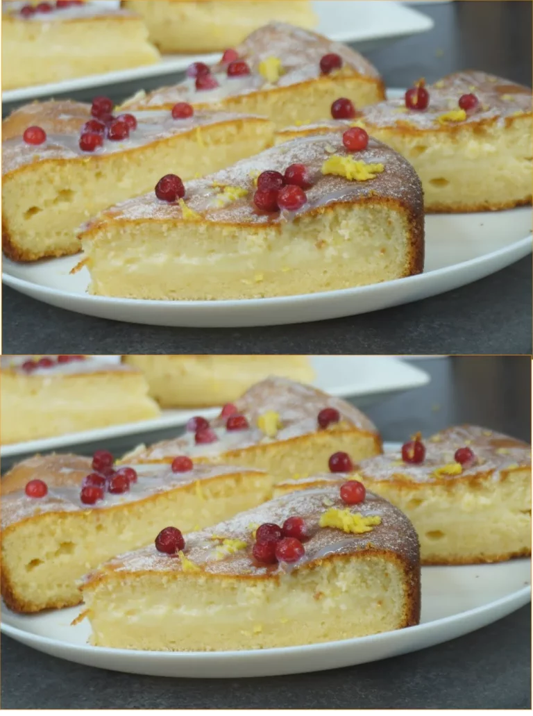 Fetta di torta al limone deliziosa servita su un piatto bianco